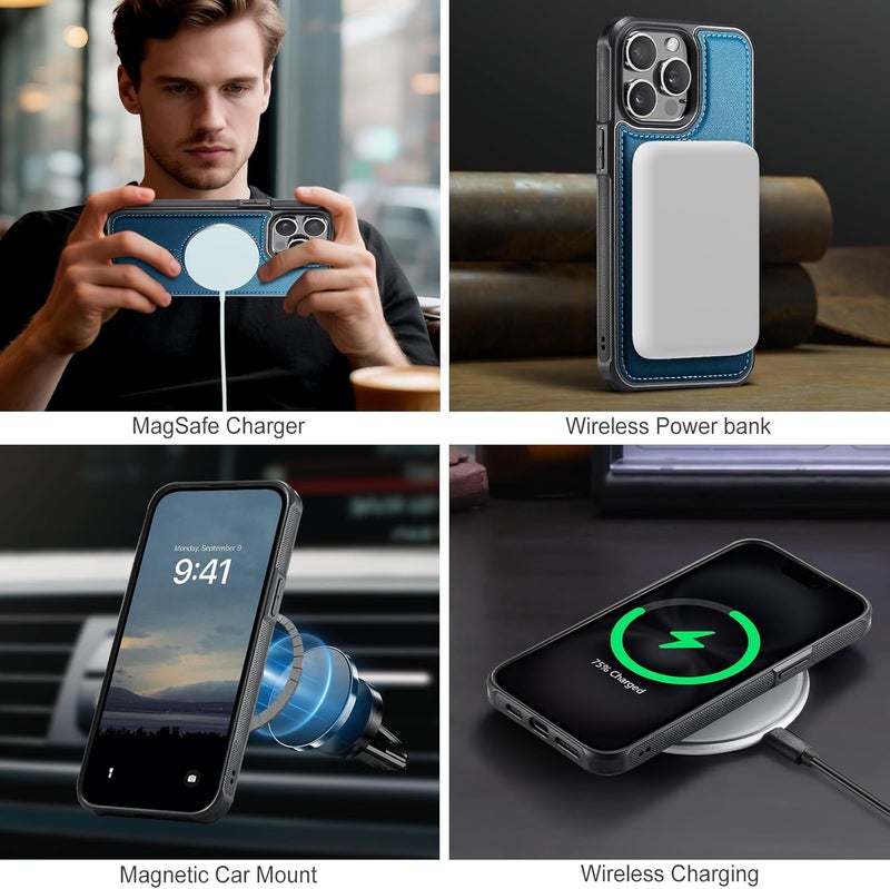 Usroom for iPhone 15 Pro Detachable Wallet Case with Card Holder, 2 in 1 RFID Blocking Credit Slots Kickstand Shockproof Phone Wallet for iPhone 15 Pro 6.1" Blue - Image 3